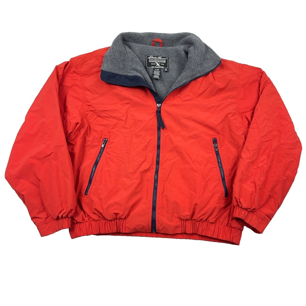 Vintage Eddie Bauer Jacket Men Medium Red Bomber Fleece Lined Warm Up Coat